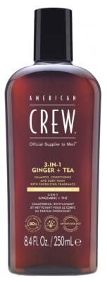 American Crew 3-En-1 GingembreThé, Shampooing, Après Shampooing & Gel Douche pour Cheveux et Corps (250ml), Revitalisant et hydratant.