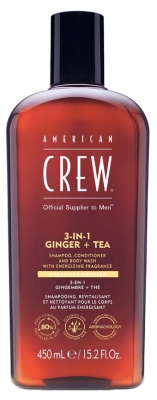 American Crew 3-En-1 GingembreThé, Shampooing, Après Shampooing & Gel Douche pour Cheveux et Corps (450ml), Revitalisant et hydratant.
