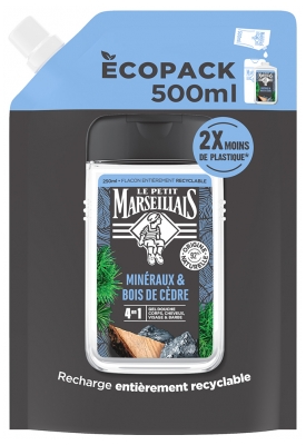 Le Petit Marseillais Gel Douche Rafraîchissant 4en1 Minéraux & Bois de Cèdre Éco-Recharge 500 ml