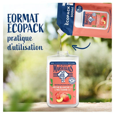 Le Petit Marseillais Gel Douche Extra Doux Pêche Blanche et Nectarine Bio Éco-Recharge 500 ml