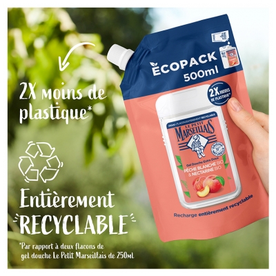 Le Petit Marseillais Gel Douche Extra Doux Pêche Blanche et Nectarine Bio Éco-Recharge 500 ml