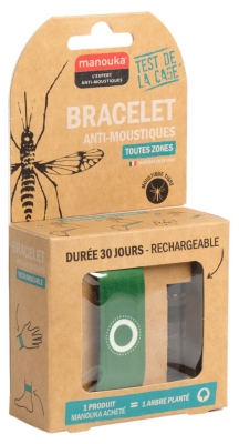 Manouka Bracelet Anti-Moustiques + Recharge 6 ml - Couleur : Vert