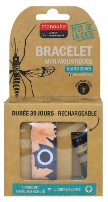 Manouka Bracelet Anti-Moustiques + Recharge 6 ml - Couleur : Végétal