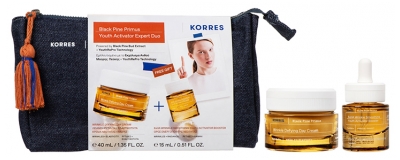 Korres Melnais Ozols Primus Izlīdzinošs Dienas Krēms 40 ml + Jaunības Aktivizējošs Serums 15 ml Dāvanā