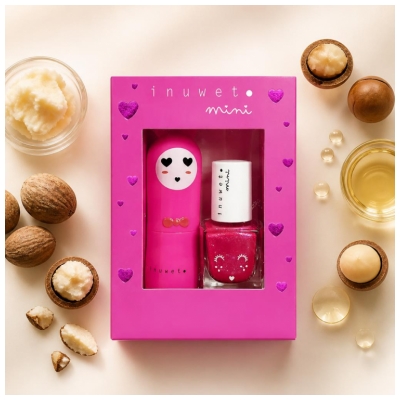 Inuwet Mini Geschenkset Lippenbalsem 3,5 g Kers + Water Geparfumeerde Nagellak 5 ml Aardbei