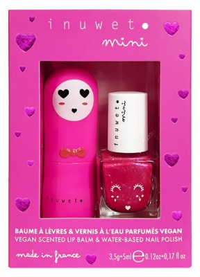 Inuwet Mini rinkinys Lūpų balzamas 3,5 g vyšnių + Kvepiantis vandens lakas 5 ml braškių