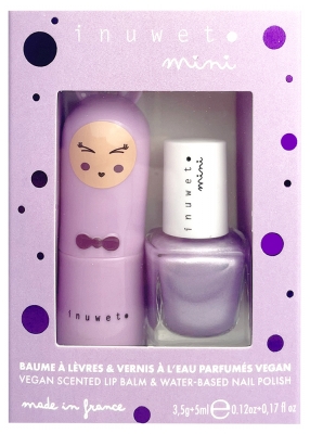 Inuwet Mini Set Regalo Balsamo Labbra 3,5 g Marshmallow + Smalto Profumato All'acqua 5 ml Mirtillo