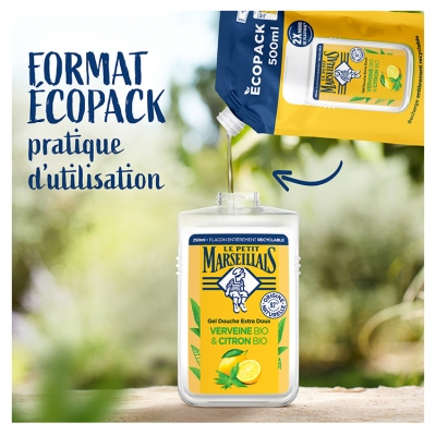 Le Petit Marseillais Gel Douche Extra Doux Verveine Bio & Citron Éco-Recharge Bio 500 ml