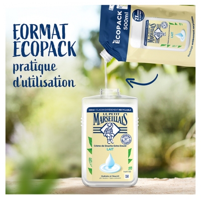 Le Petit Marseillais Crème de Douche Extra Douce Lait Éco-Recharge 500 ml