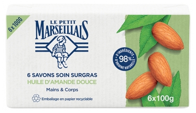 Le Petit Marseillais Savons Soin Surgras Huile d'Amande Douce Lot de 6 x 100 g
