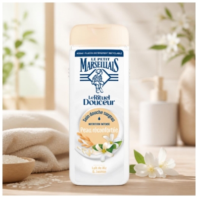 Le Petit Marseillais Soin Douche Le Rituel Douceur Peau Réconfortée Lait de Riz et Jasmin 400 ml