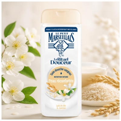 Le Petit Marseillais Soin Douche Le Rituel Douceur Peau Réconfortée Lait de Riz et Jasmin 400 ml