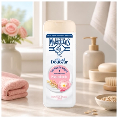 Le Petit Marseillais Negovalna prhalna emulzija Ritual nežnosti Mehka koža Ovseno mleko in divja roža 400 ml
