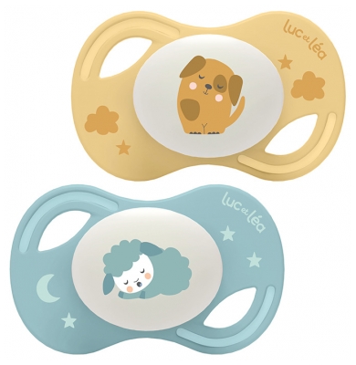 Coleção Noite Luc et Léa 2 Chupetas Anatómicas Tetina Extra-Fina 0-6 Meses - Modelo: Cão e ovelha