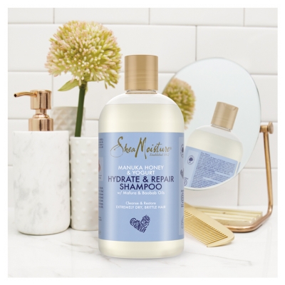 SheaMoisture Manukas medus & Jogurts Mitrinošs un Atjaunojošs Šampūns 384 ml