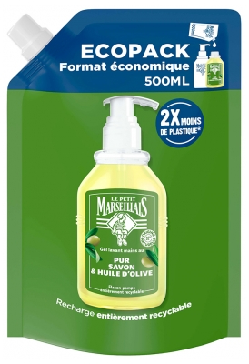 Le Petit Marseillais Gel Lavant Mains Pur Savon & Huile d'Olive Éco-Recharge 500 ml