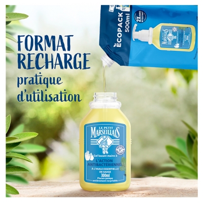 Le Petit Marseillais Gel Lavant Mains L'Action Antibactérienne Éco-Recharge 500 ml