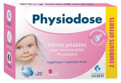 Physiodose 20 Filtres Jetables pour Mouche Bébé + 2 Embouts Offerts