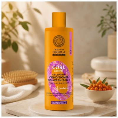 „Natura Siberica Oblepikha Curl Control“ kondicionierius-košas 2in1 valomasis ir anti-frizinis su baltymais 400 ml