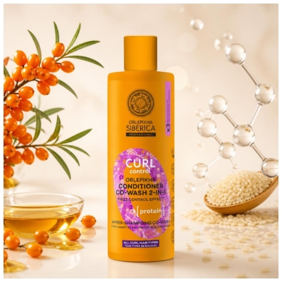 „Natura Siberica Oblepikha Curl Control“ kondicionierius-košas 2in1 valomasis ir anti-frizinis su baltymais 400 ml