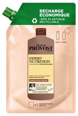 Franck Provost Expert Nutrition Shampoing Professionnel Cheveux Secs et Rêches Éco-Recharge 500 ml