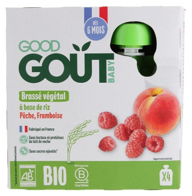 Good Goût Brassé Végétal à Base de Riz Pêche Framboise Dès 6 Mois Bio 4 Gourdes de 85 g