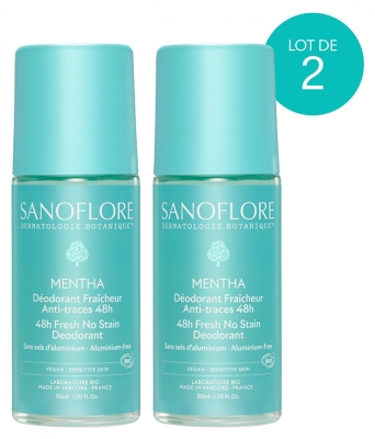 Sanoflore Déodorant Fraîcheur 48H Mentha Roll-On Bio Lot de 2 x 50 ml