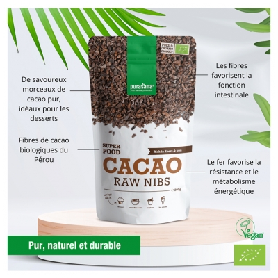 Purasana Super Food Éclats de Cacao Bruts Bio 200 g