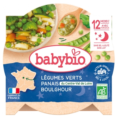 Babybio Bonne Nuit Poêlée de Légumes Verts Panais Boulghour 12 Mois et + Bio 230 g