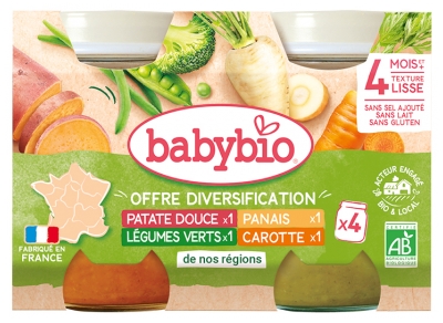 Babybio Mes 1ers Légumes Offre Diversification dès 4 Mois Bio 4 Pots de 130 g