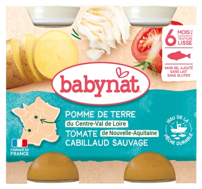 Babybio Babynat Pomme de Terre Tomate Cabillaud Sauvage 6 Mois et + 2 Pots de 200 g
