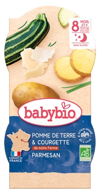 Babybio Bonne Nuit Pomme de Terre Courgette Parmesan 8 Mois et + Bio 2 Bols de 200 g