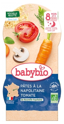 Babybio Bonne Nuit Pâtes à la Napolitaine Tomate 8 Mois et + Bio 2 Bols de 200 g