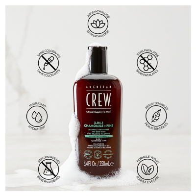 American Crew 3en1 Camomille + Pin Hydratant Relaxant 250 ml
