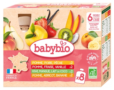 Babybio Multiparfums 6 Mois et + Bio 8 Gourdes de 90 g