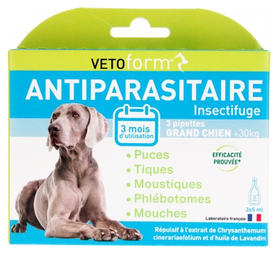 Vetoform Antiparasitair Insectwerend Middel voor Grote Honden 3 Pipetten