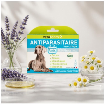 Vetoform Antiparasitaire Insectifuge Grand Chien 3 Pipettes