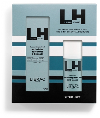 Lierac Homme Anti-Aging Global Fluide 50 ml + Anti-Transpirant Deodorant 48H Anti-Vlekken 50 ml Gratis