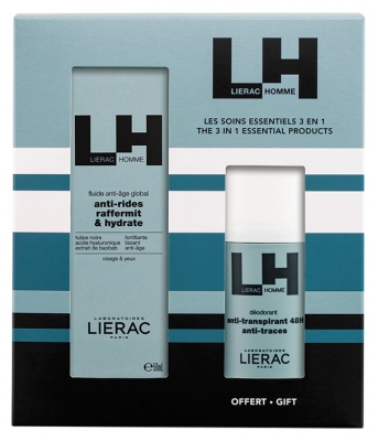 Lierac Homme Anti-Aging Global Fluide 50 ml + Anti-Transpirant Deodorant 48H Anti-Vlekken 50 ml Gratis