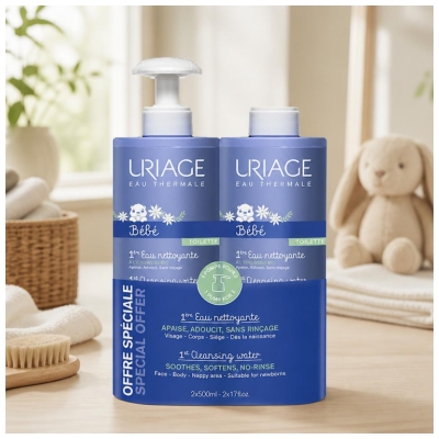 Uriage Baby 1ère Rensende Vand Pakke med 2 x 500 ml