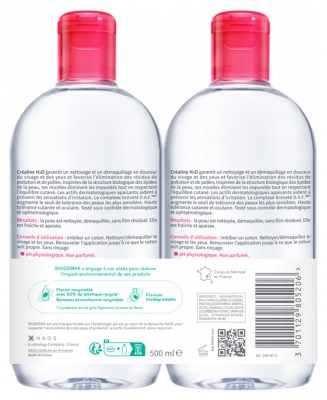 Bioderma Créaline H2O L'Eau Micellaire Originale Lot de 2 x 500 ml