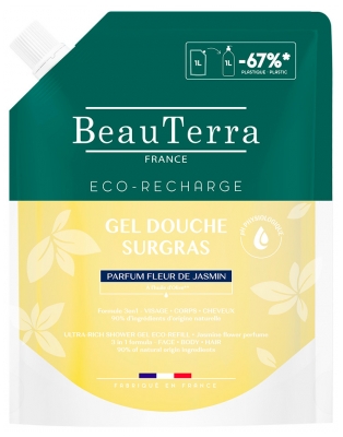 BeauTerra Gel Douche Surgras Fleur de Jasmin Éco-Recharge 1 L