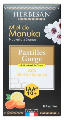 Herbesan Manuka-hunaja Kurkkupastillit Hunaja Sitruuna IAA 10+ 8 Pastillia