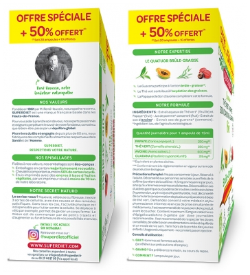 Superdiet Quatuor Brûle-Graisse Bio 20 Ampoules + 10 Ampoules Offertes