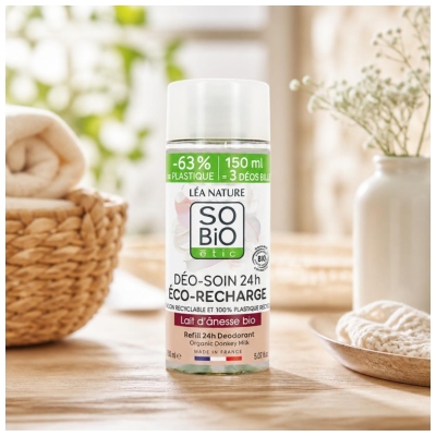 Léa Nature SO BIO étic Déo-Soin 24H Lait d'Ânesse Éco-Recharge Bio 150 ml