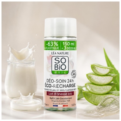 Léa Nature SO BIO étic Déo-Soin 24H Lait d'Ânesse Éco-Recharge Bio 150 ml