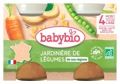 Babybio Daržovių mišinys 4 mėn. ir vyresniems kūdikiams, ekologiškas, 2 indeliai po 130 g