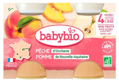 Babybio Persika Äpple 4 Månader och + Ekologisk 2 Burkar à 130 g