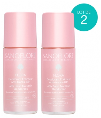 Sanoflore Déodorant Fraîcheur 48H Flora Roll-On Bio Lot de 2 x 50 ml