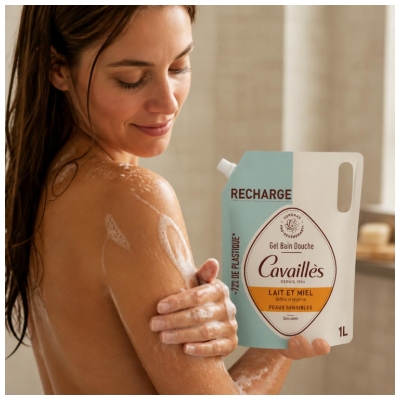 Cavaillès Gel de Baño y Ducha Para Pieles Sensibles Leche y Miel Eco-Relleno1 L